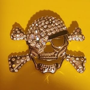 Rhinestone Pirate Skull and Crossbones Brooch